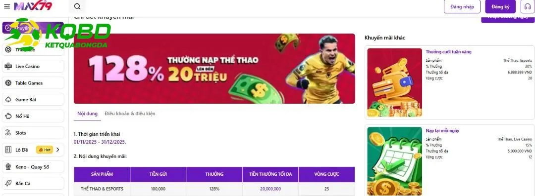 Siêu khuyến mãi chỉ có ở thể thao Max79